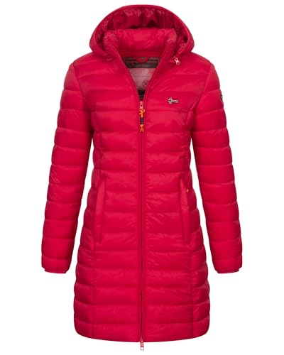 Geographical Norway Damen Winter Jacke Steppjacke Parka Lange Kapuzenjacke Steppmantel Outdoor abnehmbare Kapuze, Farbe:Rot, Größe:S (36) von Geographical Norway