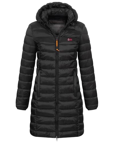 Geographical Norway Damen Winter Jacke Steppjacke Parka Lange Kapuzenjacke Steppmantel Outdoor abnehmbare Kapuze, Farbe:Schwarz, Größe:XXL (44) von Geographical Norway