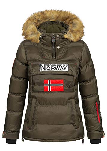 Geographical Norway Damen Winterjacke Belancolie Parka Jacke Schlupfjacke Skijacke Kapuze Webpelz (Khaki, XL) von Geographical Norway