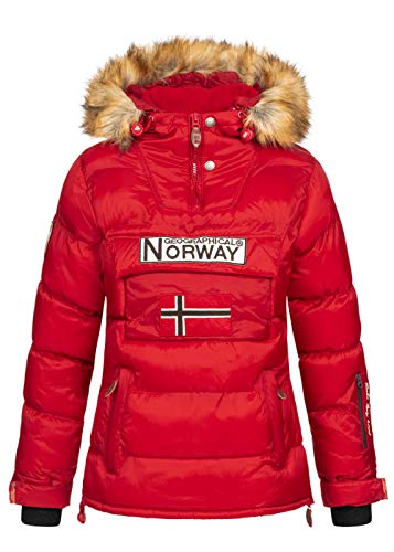 Geographical Norway Damen Winterjacke Belancolie Parka Jacke Schlupfjacke Skijacke Kapuze Webpelz, rot, Gr:L von Geographical Norway