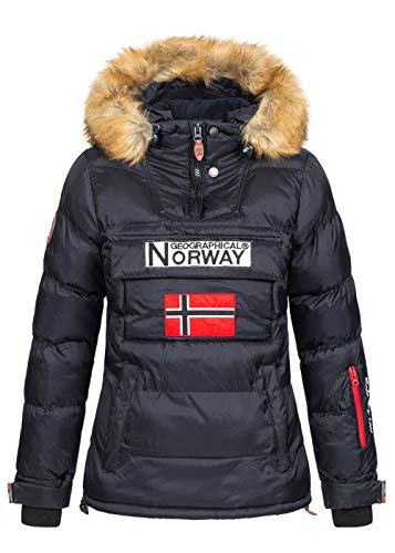 Geographical Norway Damen Winterjacke Belancolie Parka Jacke Schlupfjacke Skijacke Kapuze Webpelz (Schwarz, L) von Geographical Norway