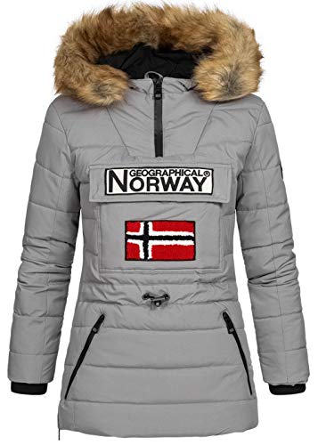 Geographical Norway Damen Winterjacke Belinda Parka Jacke Schlupfjacke Skijacke Kapuze Webpelz, grau, Gr:L von Geographical Norway