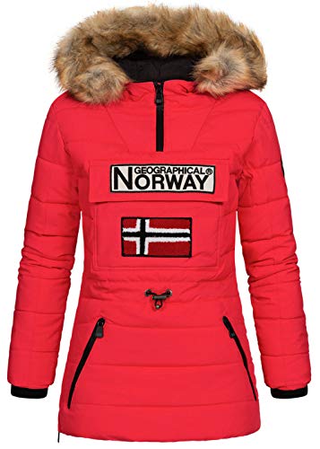 Geographical Norway Belinda Lady - Kopfpass Heiße Frau Jahreszeit Herbst Winter - Mantel Kapuze Kunstpelz - Jacke Windschnitt Kurze Daunenjacke - Ideal Geschenk Fraus (Rot XL-Größe 4) von Geographical Norway