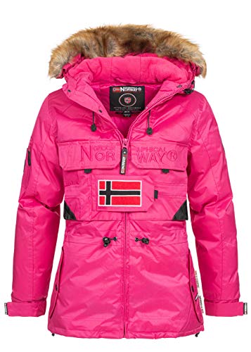 Geographical Norway Damen Winterjacke Bellaciao Parka Jacke Kapuze Webpelz abnb. Skijacke Embro & Patches (Fuschia, L) von Geographical Norway