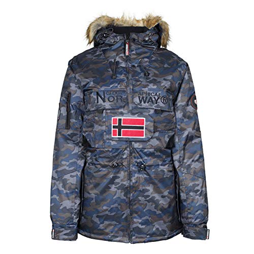 Geographical Norway Damen Winterjacke Bellaciao Parka Jacke Kapuze Webpelz abnb. Skijacke Embro & Patches Navy blau Camouflage, Gr:XL von Geographical Norway