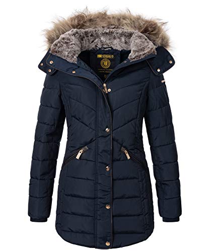 Geographical Norway Damen Winterjacke Parka Damenjacke Damenmantel Wintermantel Damen Jacken Outdoorjacke Warm Kunstfellkragen Gefüttert D-456 Navy 2XL von Geographical Norway