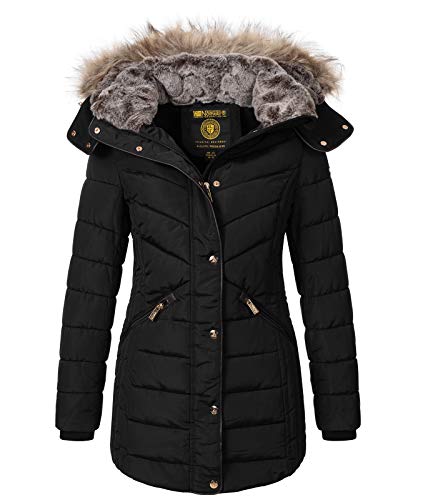 Geographical Norway Damen Winterjacke Parka Damenjacke Damenmantel Wintermantel Damen Jacken Outdoorjacke Warm Kunstfellkragen Gefüttert D-456 Schwarz 2XL von Geographical Norway