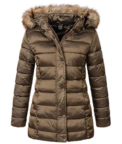 Geographical Norway Damen Winterjacke Parka Damenjacke Damenmantel Wintermantel Damen Jacken Outdoorjacke Warm Kunstfellkragen Gefüttert D-458 Beige L von Geographical Norway