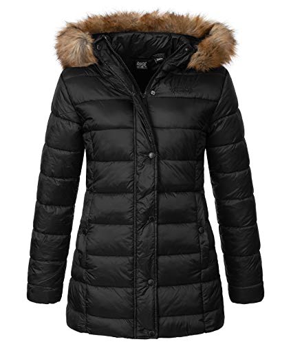 Geographical Norway Damen Winterjacke Parka Damenjacke Damenmantel Wintermantel Damen Jacken Outdoorjacke Warm Kunstfellkragen Gefüttert D-458 Schwarz 2XL von Geographical Norway