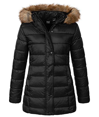 Geographical Norway Damen Winterjacke Parka Damenjacke Damenmantel Wintermantel Damen Jacken Outdoorjacke Warm Kunstfellkragen Gefüttert D-458 Schwarz XL von Geographical Norway