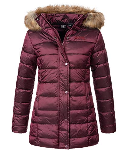 Geographical Norway Damen Winterjacke Parka Damenjacke Damenmantel Wintermantel Damen Jacken Outdoorjacke Warm Kunstfellkragen Gefüttert D-458 Weinrot 2XL von Geographical Norway