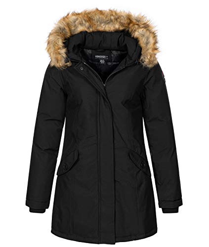 Geographical Norway Dinasty Lady - Damen Parka Jahreszeit Herbst Winter - Kleidung Wintermantel Warm Kapuze Kunstpelz Casual Long Sleeve - Ideal Elegant Geschenk Frauen (Schwarz XXL-Größe 5) von GEO NORWAY