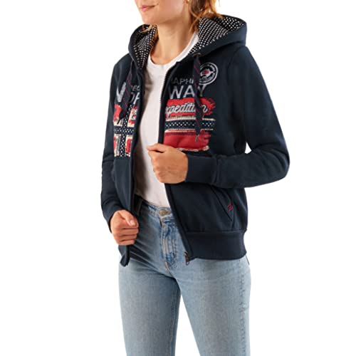 Geographical Norway FARLOTTE Lady - Damen Sweatshirt Langarmshirt Taschen - Damen Sweatshirt Langarm Pullover Winter - Hoodie Jacke Hoodies Kapuzenpullover Casual Classic (Marine L) von Geographical Norway