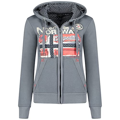 Geographical Norway Farlotte Lady - Hoodie Damen Sweatjacke Zip Kapuze Taschen - Pullover Damen Langarm Warm Jacke - Frauen Jahreszeit Frühling Sommer Herbst (Dunkelgrau M) von Geographical Norway
