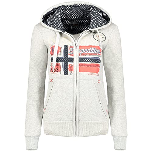 Geographical Norway Farlotte Lady - Hoodie Damen Sweatjacke Zip Kapuze Taschen - Pullover Damen Langarm Warm Jacke - Frauen Jahreszeit Frühling Sommer Herbst (Hellgrau L) von Geographical Norway