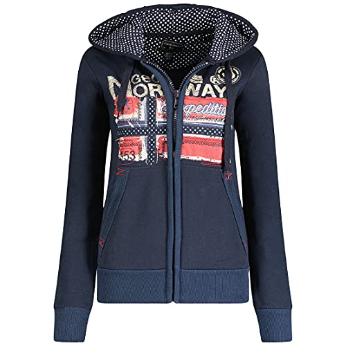 Geographical Norway Farlotte Lady - Hoodie Damen Sweatjacke Zip Kapuze Taschen - Pullover Damen Langarm Warm Jacke - Frauen Jahreszeit Frühling Sommer Herbst (Marineblau M) von Geographical Norway