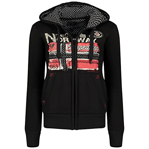 Geographical Norway Farlotte Lady - Hoodie Damen Sweatjacke Zip Kapuze Taschen - Pullover Damen Langarm Warm Jacke - Frauen Jahreszeit Frühling Sommer Herbst (Schwarz L) von Geographical Norway