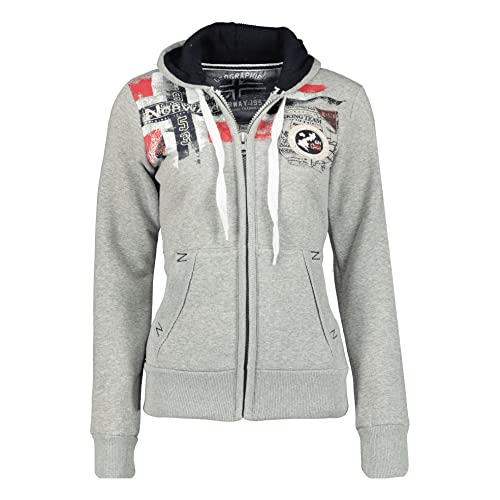 Geographical Norway Fespote Lady - Hoodie Damen Sweatjacke Zip Kapuze Taschen - Pullover Damen Langarm Warm Jacke - Frauen Jahreszeit Frühling Sommer Herbst (Hellgrau M) von Geographical Norway