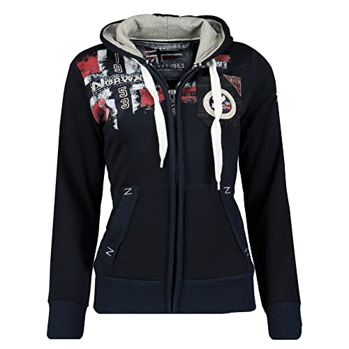 Geographical Norway Fespote Lady - Hoodie Damen Sweatjacke Zip Kapuze Taschen - Pullover Damen Langarm Warm Jacke - Frauen Jahreszeit Frühling Sommer Herbst (Marineblau XL) von Geographical Norway