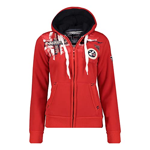 Geographical Norway Fespote Lady - Hoodie Damen Sweatjacke Zip Kapuze Taschen - Pullover Damen Langarm Warm Jacke - Frauen Jahreszeit Frühling Sommer Herbst (Rot L) von Geographical Norway