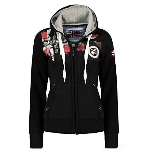 Geographical Norway Fespote Lady - Hoodie Damen Sweatjacke Zip Kapuze Taschen - Pullover Damen Langarm Warm Jacke - Frauen Jahreszeit Frühling Sommer Herbst (Schwarz M) von Geographical Norway