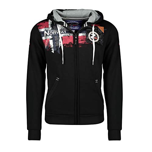 Geographical Norway Fespote Men - Hoodie Herren mit Kapuze Zip Tasche Känguru Mann - Pullover Sweatshirt Warm Langarm - Hoody Männer Jungen Frühling Sommer Herbst Winter (Schwarz M) von Geographical Norway