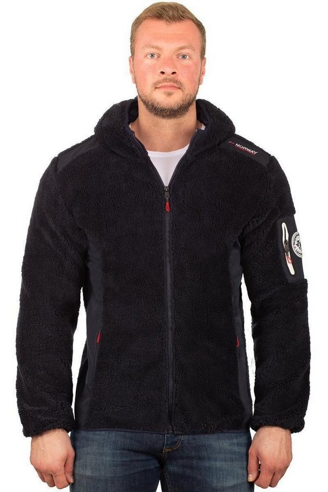 Geographical Norway Fleecejacke Herren Regular Fit Jacke batufour Navy S Modisches Design mit Norwegen Fahne auf dem Reißverschluss von Geographical Norway