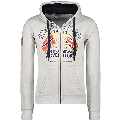 Geographical Norway Flepto Men - Kapuzen-Sweatshirt Und Känguru-Tasche Für Männer - Logo-Sweatshirts Für Männer - Hoody-Sweatshirt Langarm (Hellgrau L) von Geographical Norway