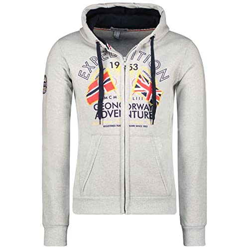 Geographical Norway Flepto Men - Kapuzen-Sweatshirt Und Känguru-Tasche Für Männer - Logo-Sweatshirts Für Männer - Hoody-Sweatshirt Langarm (Hellgrau XXL) von Geographical Norway
