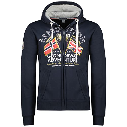 Geographical Norway Flepto Men - Kapuzen-Sweatshirt Und Känguru-Tasche Für Männer - Logo-Sweatshirts Für Männer - Hoody-Sweatshirt Langarm (Marineblau M) von Geographical Norway