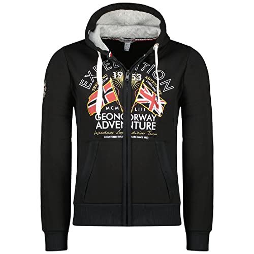 Geographical Norway Flepto Men - Kapuzen-Sweatshirt Und Känguru-Tasche Für Männer - Logo-Sweatshirts Für Männer - Hoody-Sweatshirt Langarm (Schwarz L) von Geographical Norway