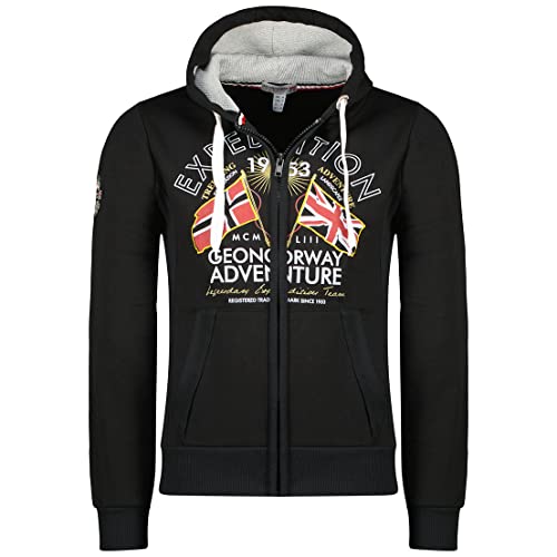 Geographical Norway Flepto Men - Kapuzen-Sweatshirt Und Känguru-Tasche Für Männer - Logo-Sweatshirts Für Männer - Hoody-Sweatshirt Langarm (Schwarz XXL) von Geographical Norway