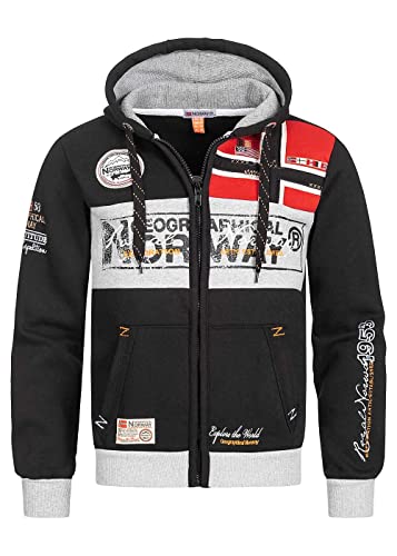 Geographical Norway Herren Sweatjacke Flyer Jacke mit Kapuze,Patches (Schwarz, S) von Geographical Norway