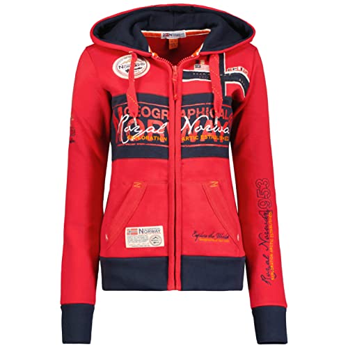 Geographical Norway Flyer Lady - Hoodie Damen Sweatjacke Zip Kapuze Taschen - Pullover Damen Langarm Warm Jacke - Frauen Jahreszeit Frühling Sommer Herbst (Rot M) von Geographical Norway