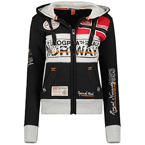 Geographical Norway Flyer Lady - Hoodie Damen Sweatjacke Zip Kapuze Taschen - Pullover Damen Langarm Warm Jacke - Frauen Jahreszeit Frühling Sommer Herbst (Schwarz L) von Geographical Norway