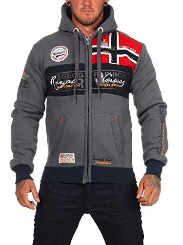 Geographical Norway Herren Sweatjacke Flyer Jacke mit Kapuze,Patches (Dunkelgrau, M) von Geographical Norway