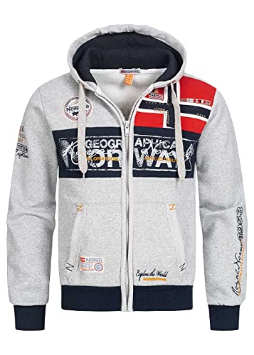 Geographical Norway Flyer Men - Hoodie herren mit Kapuze Zip Tasche Känguru Mann - Pullover Sweatshirt Warm Langarm - Hoody Männer Jungen Frühling Sommer Herbst Winter (Hellgrau L) von Geographical Norway