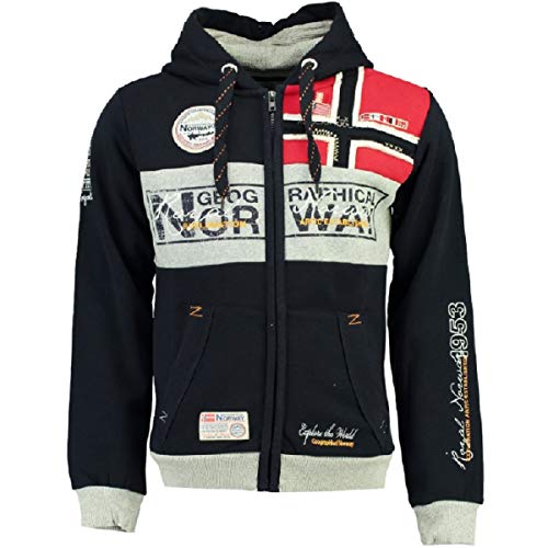 Geographical Norway Herren Sweatjacke Flyer Jacke mit Kapuze,Patches (Marine, S) von Geographical Norway