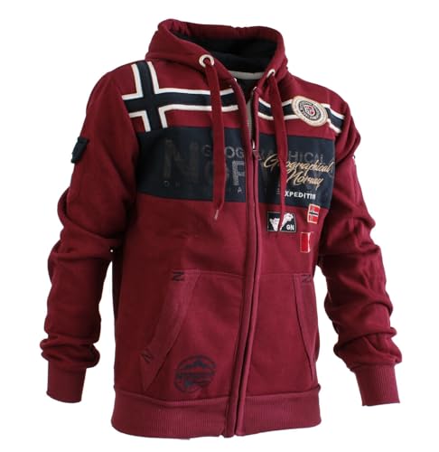 Geographical Norway GARADOCK Men - Herren Zip Hoodie - Herren Baumwoll-Sweatshirt - Kapuzenpullover Langarm Jacke - Hoodie Sport Casual Taschen Atmungsaktives Gewebe, bordeaux, M von Geographical Norway