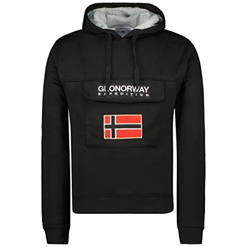 Geographical Norway Gdr Dstk - Kapuzenpullover Zip Tasche Mann - Sweatjacke Pullover Logo Langarm Warm - Männer Jahreszeit Frühling Sommer Herbst Winter (Schwarz XL) von Geographical Norway