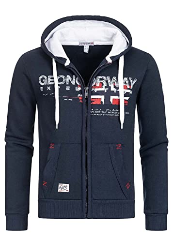 Geographical Norway GISLAND Men - Herren Känguru Taschen Kapuzenpulli - Herren Logo Kapuzenpullover Kapuzenjacke - Langarm Kapuzenpulli Warm - Regular Sport Hoodie Marineblau S von Geographical Norway