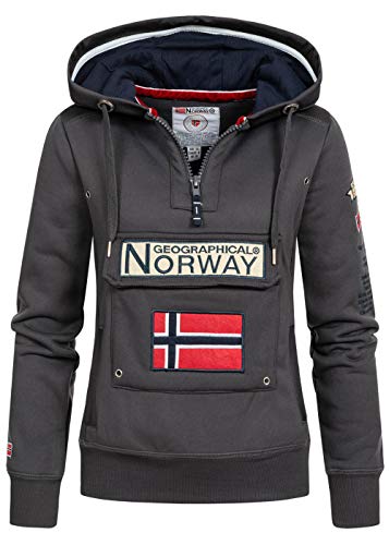 Geographical Norway GYMCLASS Lady - Damen Sweatshirt Hoody Und Taschen Känguru - Damen Sweatshirt Langarm - Pullover Winter - Hoodie Jacke Tops Sport Kapuzen Hoodies (DUNKELGRAU S - GRÖSSE 1) von Geographical Norway