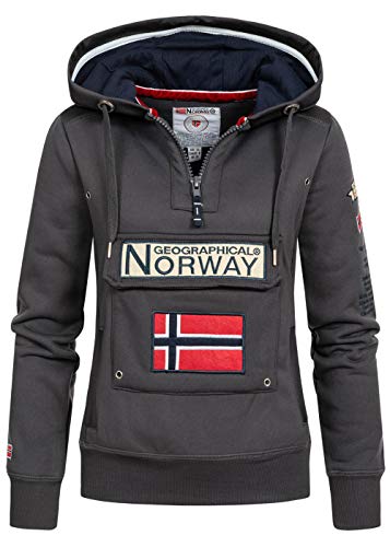 Geographical Norway GYMCLASS Lady - Damen Sweatshirt Hoody Und Taschen Känguru - Damen Sweatshirt Langarm - Pullover Winter - Hoodie Jacke Tops Sport Kapuzen Hoodies (DUNKELGRAU L - GRÖSSE 3) von Geographical Norway