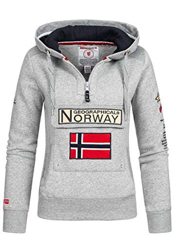Geographical Norway GYMCLASS Lady - Damen Sweatshirt Hoody Und Taschen Känguru - Damen Sweatshirt Langarm - Pullover Winter - Hoodie Jacke Tops Sport Kapuzen Hoodies (HELLGRAU L - GRÖSSE 3) von Geographical Norway
