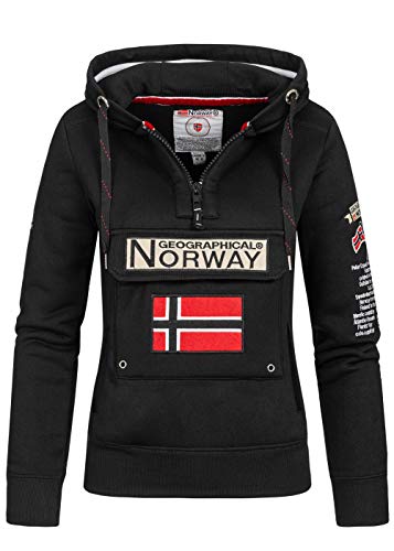Geographical Norway GYMCLASS Lady - Damen Sweatshirt Hoody Und Taschen Känguru - Damen Sweatshirt Langarm - Pullover Winter - Hoodie Jacke Tops Sport Kapuzen Hoodies (SCHWARZ S - GRÖSSE 1) von Geographical Norway