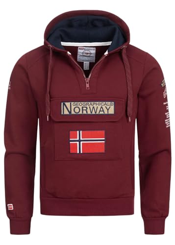 Geographical Norway Herren-Sweatshirt mit Kapuze, Sweatshirt mit halbem Reißverschluss und Gürteltasche, langärmeliger Kapuzenpullover, Freizeitproduktion, burgunderrot, Small von GEOGRAPHICAL NORWAY
