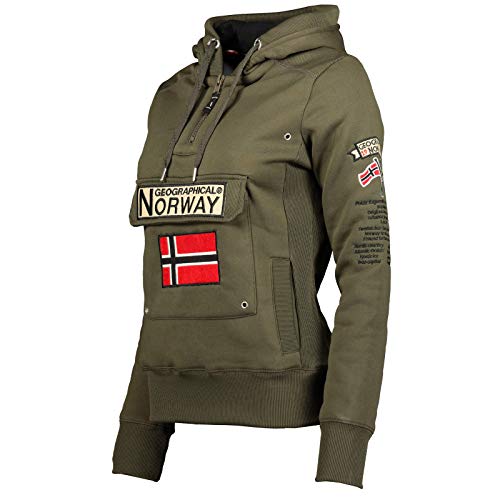 Geographical Norway GYMCLASS Lady - Damen Sweatshirt Hoody Und Taschen Känguru - Damen Sweatshirt Langarm Pullover Winter - Hoodie Jacke Tops Sport Kapuzen Hoodies Khaki L - GRÖSSE 3 von Geographical Norway