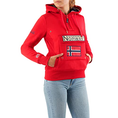 Geographical Norway GYMCLASS Lady - Damen Sweatshirt Hoody Und Taschen Känguru - Damen Sweatshirt Langarm - Pullover Winter - Hoodie Jacke Tops Sport Kapuzen Hoodies (ROT M - GRÖSSE 2) von Geographical Norway