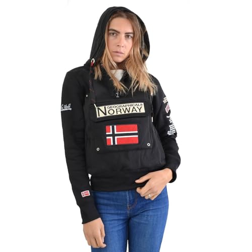 Geographical Norway GYMCLASS Lady - Damen Sweatshirt Hoody Und Taschen Känguru - Damen Sweatshirt Langarm - Pullover Winter - Hoodie Jacke Tops Sport Kapuzen Hoodies (SCHWARZ XL - GRÖSSE 4) von Geographical Norway