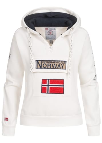 Geographical Norway GYMCLASS Lady - Damen Sweatshirt Hoody Und Taschen Känguru - Damen Sweatshirt Langarm - Pullover Winter - Hoodie Jacke Tops Sport Kapuzen Hoodies (Weiss XL - GRÖSSE 4) von Geographical Norway